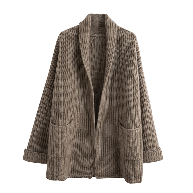 Cross-border Amazon Autumn/Winter New Women's Thick Solid Color V-neck Knitted Cardigan Loose Coat Cross-border Amazon - Image 5