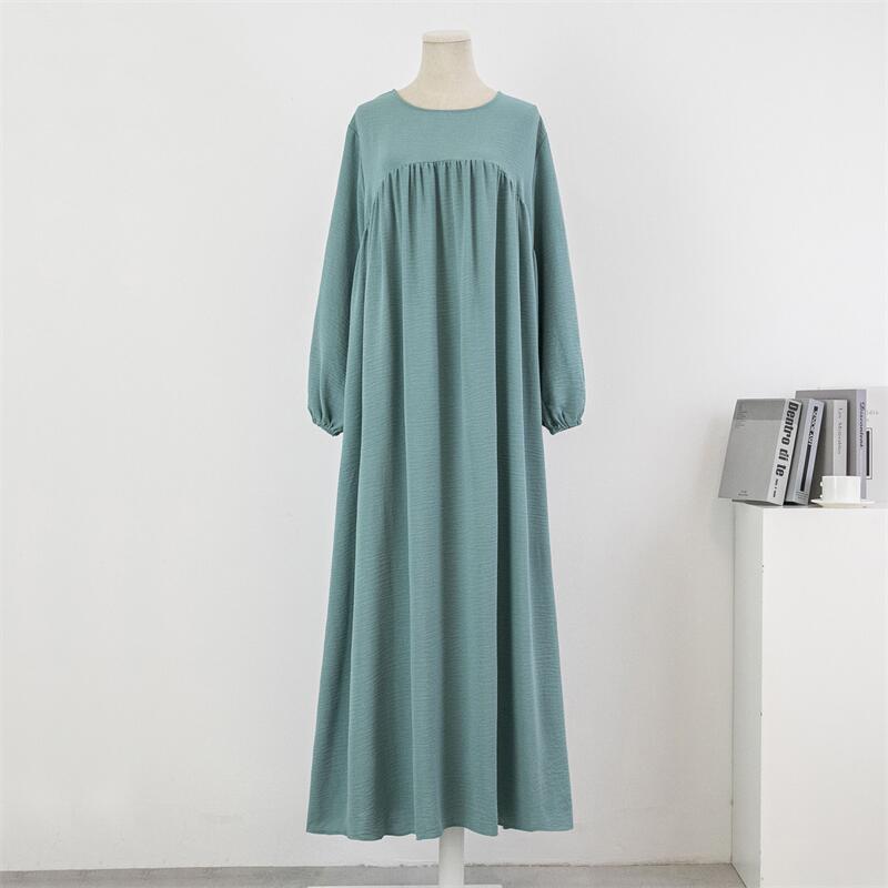 Cross-border foreign trade loose large size long-sleeved solid color pullover robe dress spring and autumn Korean version fat girl over-the-knee long skirt dress - Image 4