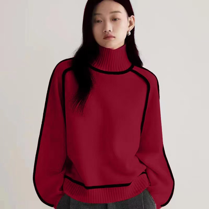 Cross-border trade women's sweater, fashionable high neck, raglan sleeve top, elegant ribbed base knitwear for women - Image 9