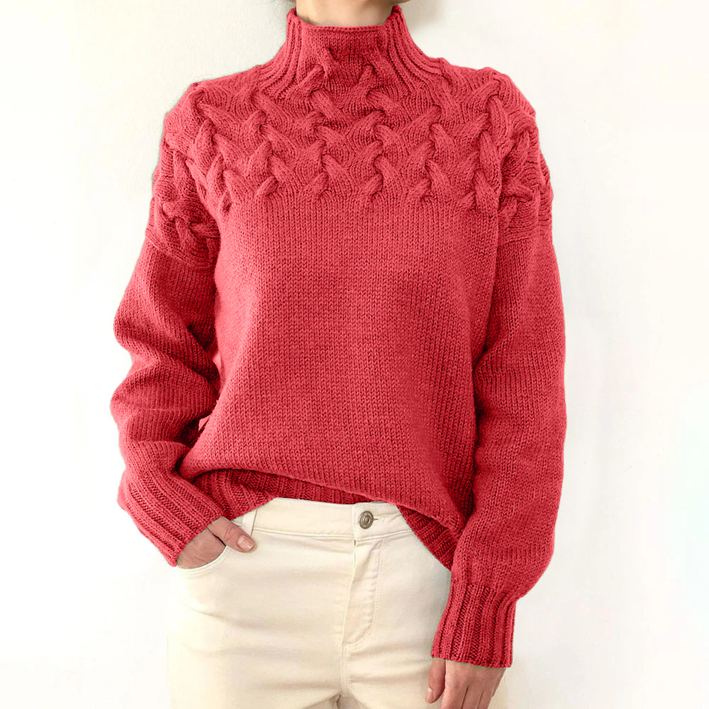 2026 Amazon Cross-Border New Women's Clothing Independent Site eBay Fashion Cable Braid Details High Neck Long Sleeve Sweater - Image 15