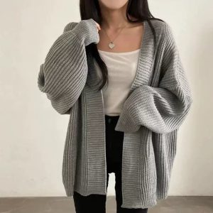 Korean chic autumn/winter youthful retro loose casual versatile mid-length cardigan for women's warm coat
