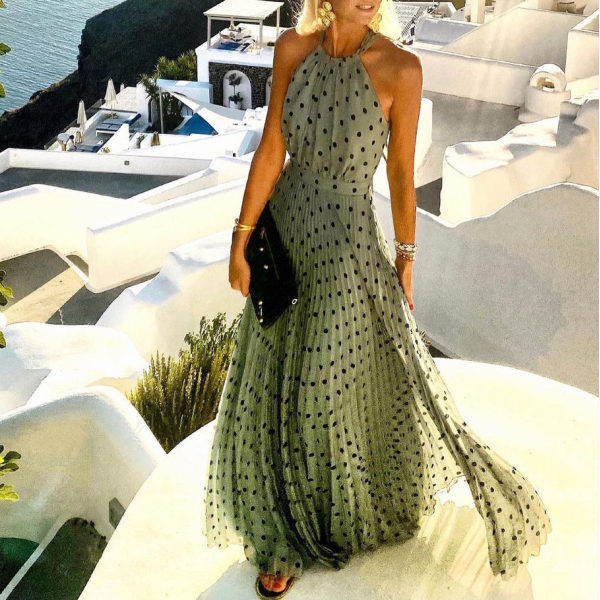2021 European and American foreign trade new style round neck sleeveless printed pleated dress women's dress long skirt - Image 7