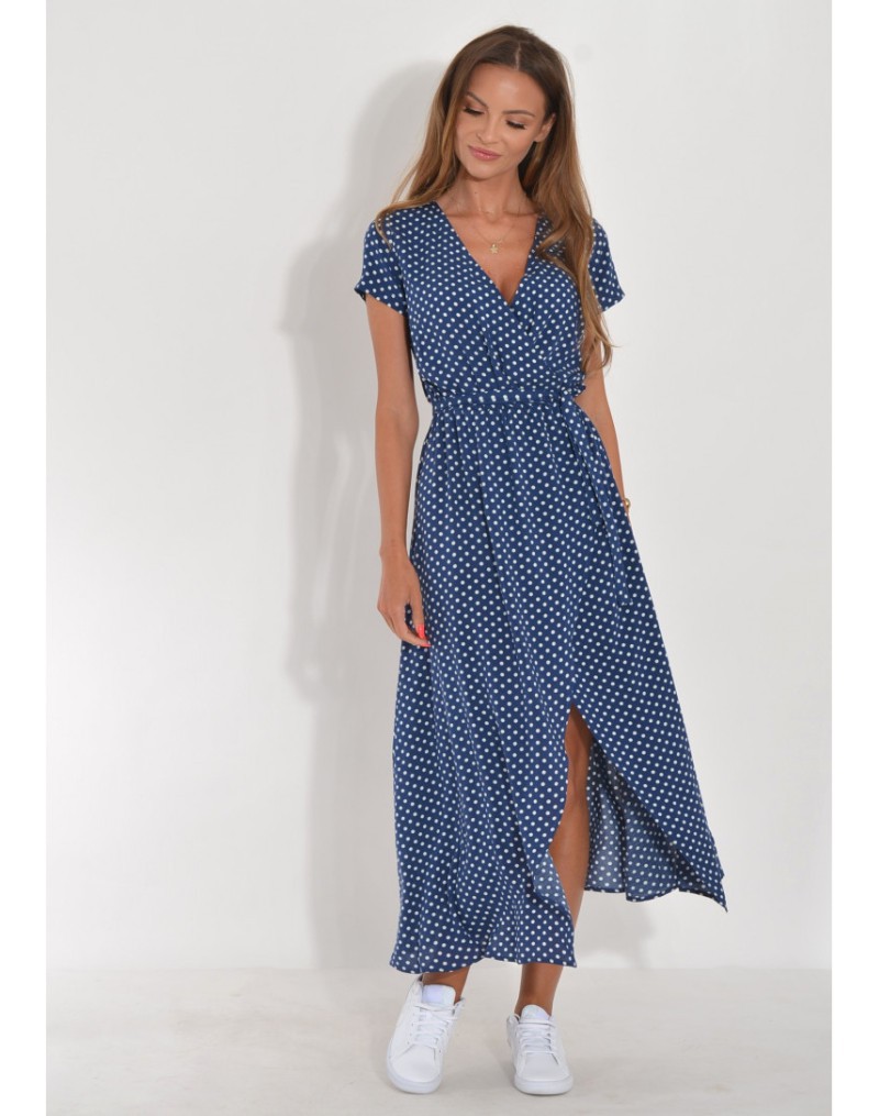 Amazon hot sale new summer European and American printed V-neck short-sleeved lace-up adjustable waist slit long skirt dress - Image 8