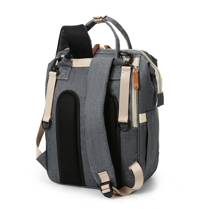 Cross-border classic mommy bag embellished with small coin purse multi-function USB charging mother and baby bag light solid color mommy bag - Image 5