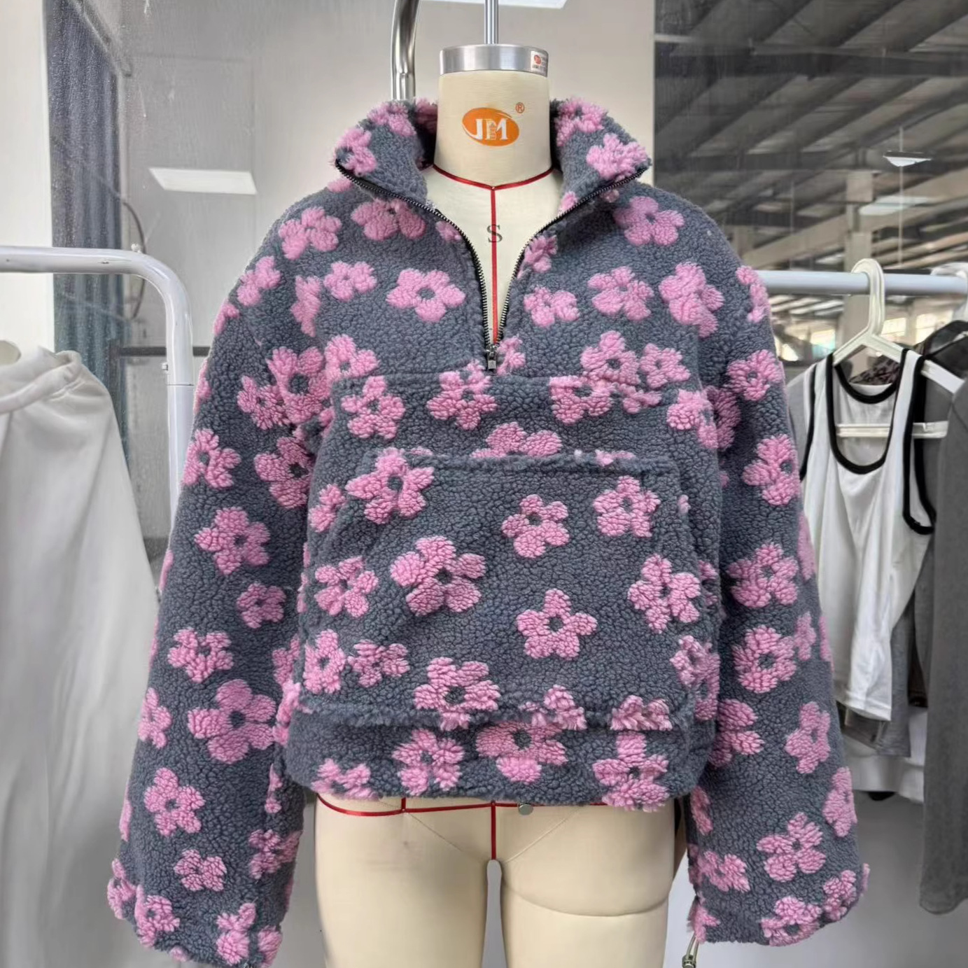 European and American cross-border women's clothing 2025 autumn new fashion faux lamb wool print loose zip-up sweatshirt long sleeve top - Image 3