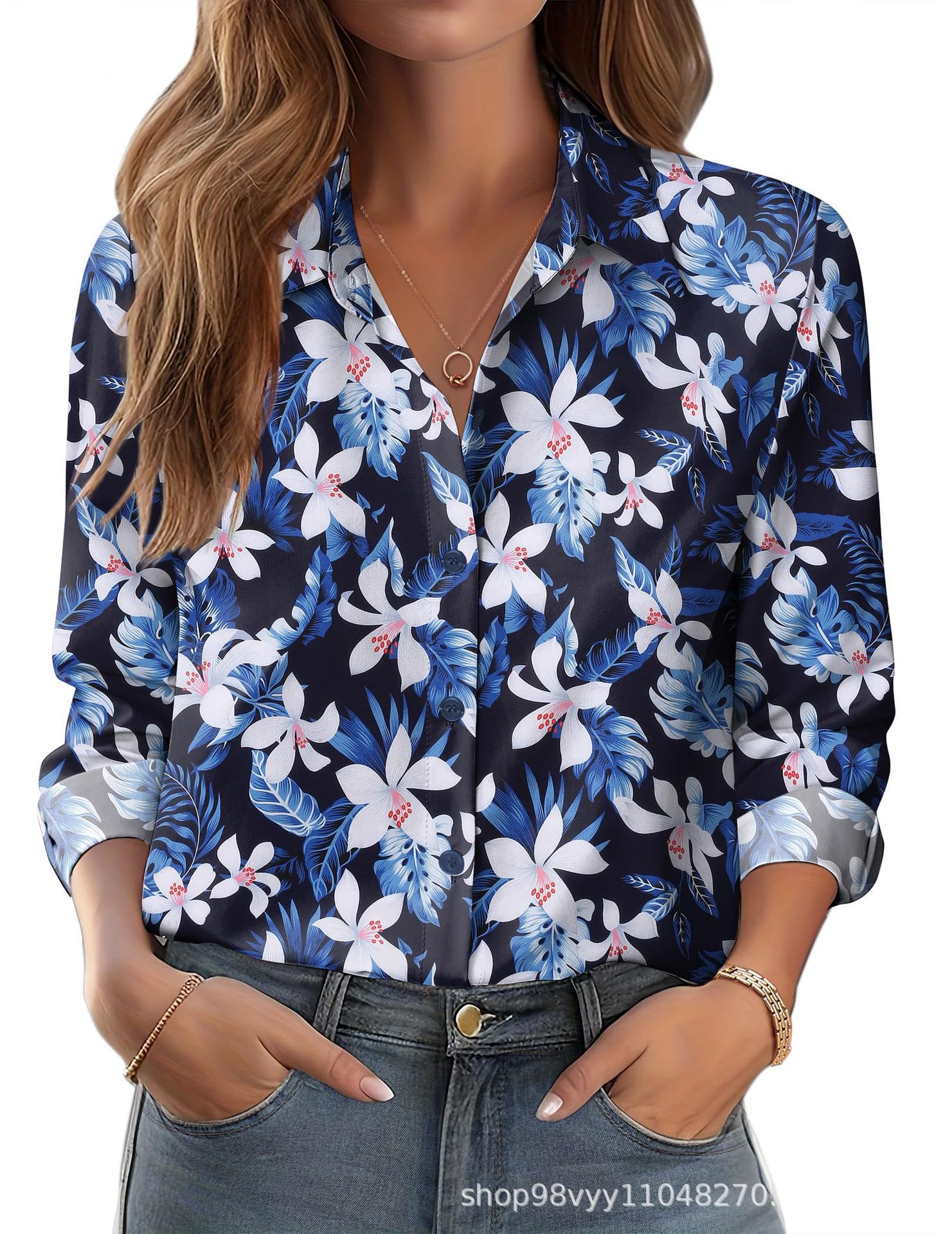 Women's 3D Printed Floral Loose-fitting Shirt, European and American Style, for Cross-border E-commerce AliExpress Independent Website - Image 15
