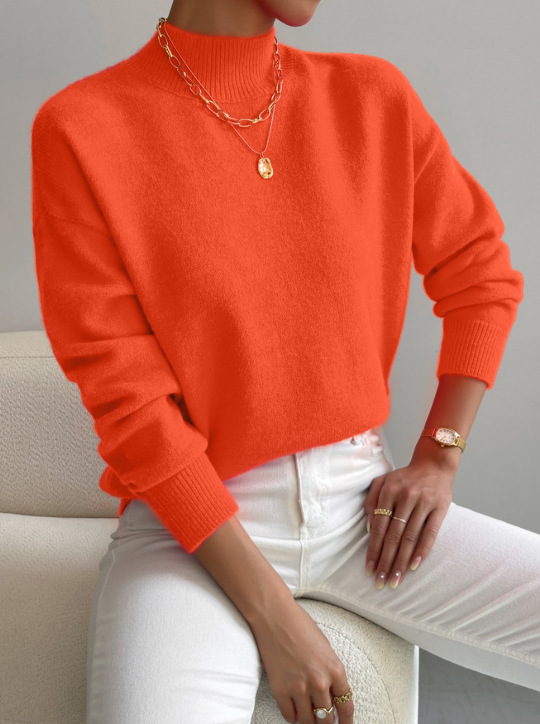 Cross-border autumn and winter turtleneck pullover long-sleeved sweater Amazon foreign trade women's fashion solid color loose knitted top - Image 13