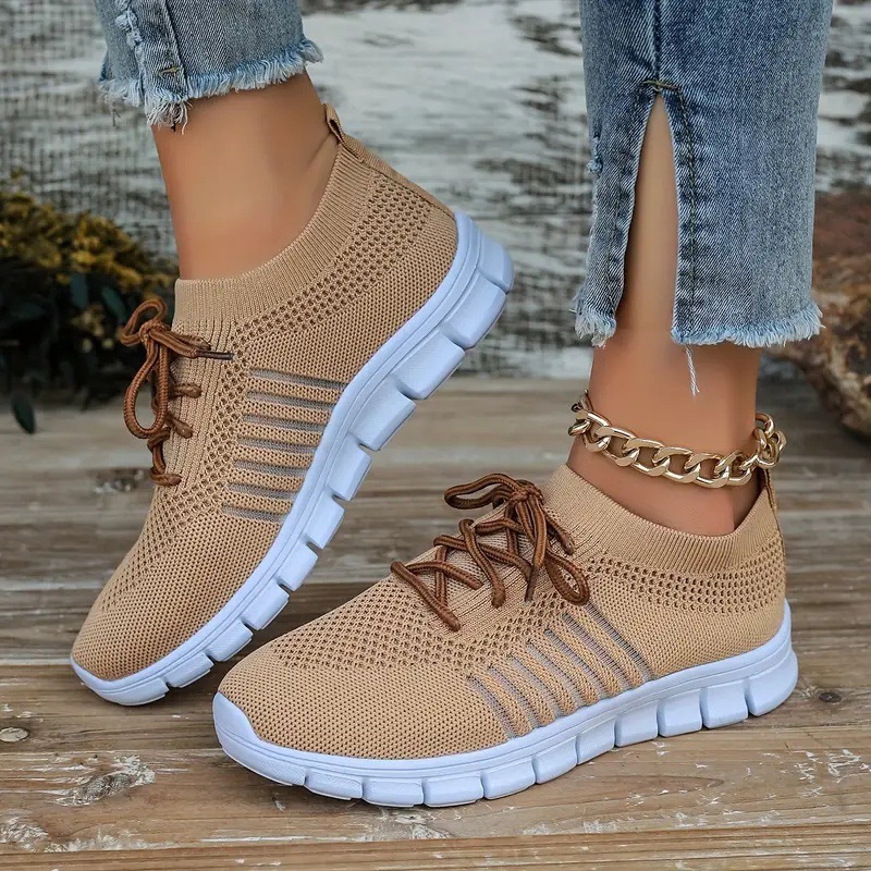 Foreign trade spring and summer style flying mesh women's shoes breathable sports shoes deep mouth lace-up platform sole casual shoes women's running - Image 19