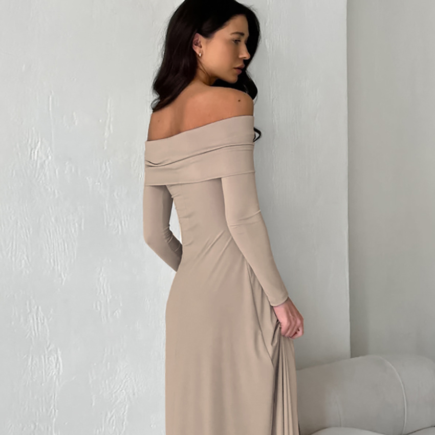 French-style sexy off-shoulder fitted dress, 2024 autumn/winter new style, niche off-shoulder simple evening gown for women. - Image 4