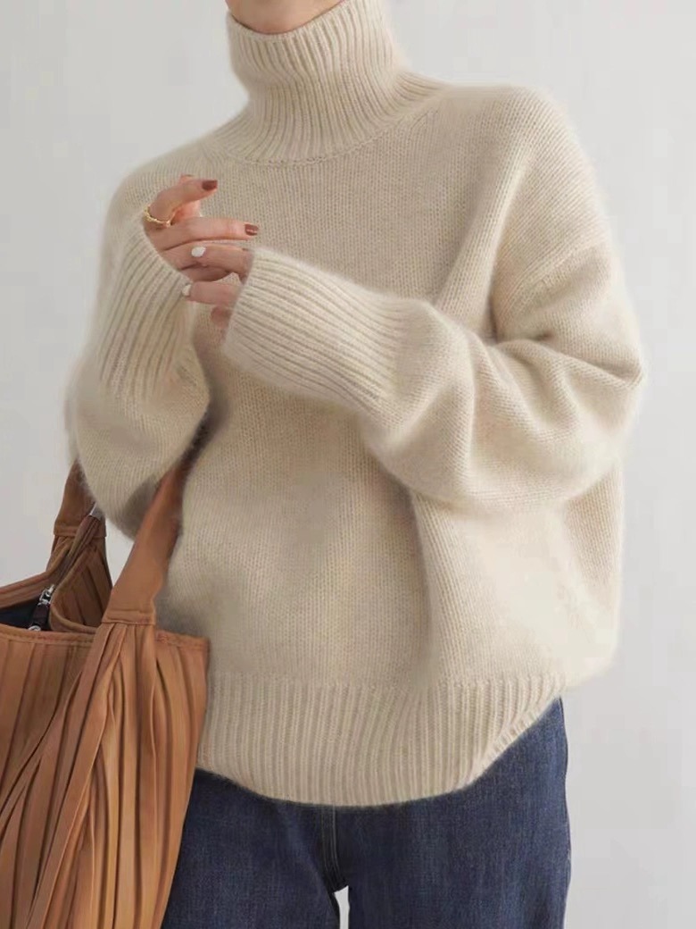 Customizable European and American cross-border high-neck sweater, 2026 autumn and winter loose-fitting versatile knit pullover style women's base layer. - Image 3