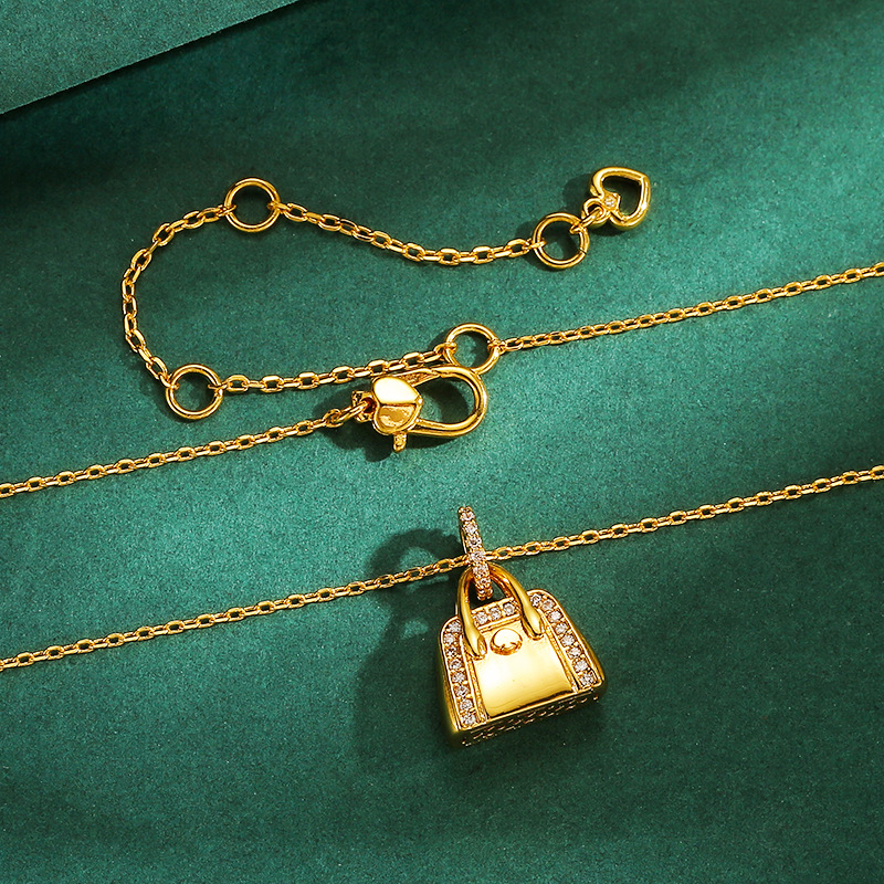 Qingdao Foreign Trade Cross-border Exquisite Commuter Diamond-encrusted 3D Gold Handbag Pendant Necklace Valentine's Day Birthday Gift - Image 5