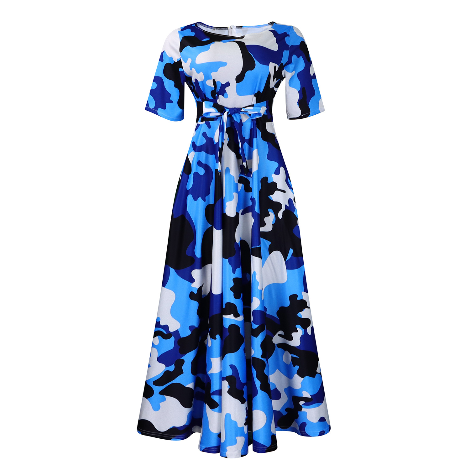 D3266 Cross-border Women's Clothing 2024 New Fashionable and Elegant Tie-waist Plus Size Short Sleeve Full Skirt Dress (Foreign Trade) - Image 21