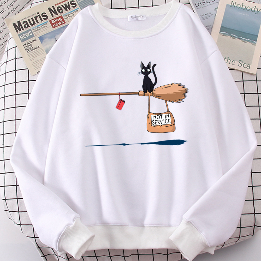 Cross-border autumn and winter girls' clothing cute witch broom kitten plus velvet round neck long-sleeved sweater loose casual jacket - Image 3