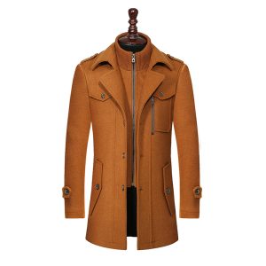 Plus-Size Men's Wool Coat with Double Collar