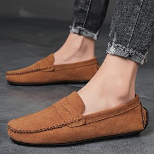 Men's spring new breathable thin lazy slip-on casual leather shoes low-top driving shoes