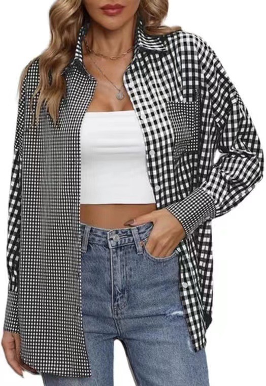2023 Amazon women's spring and summer new cross-border European and American foreign trade ladies' fashion loose casual plaid shirt - Image 10