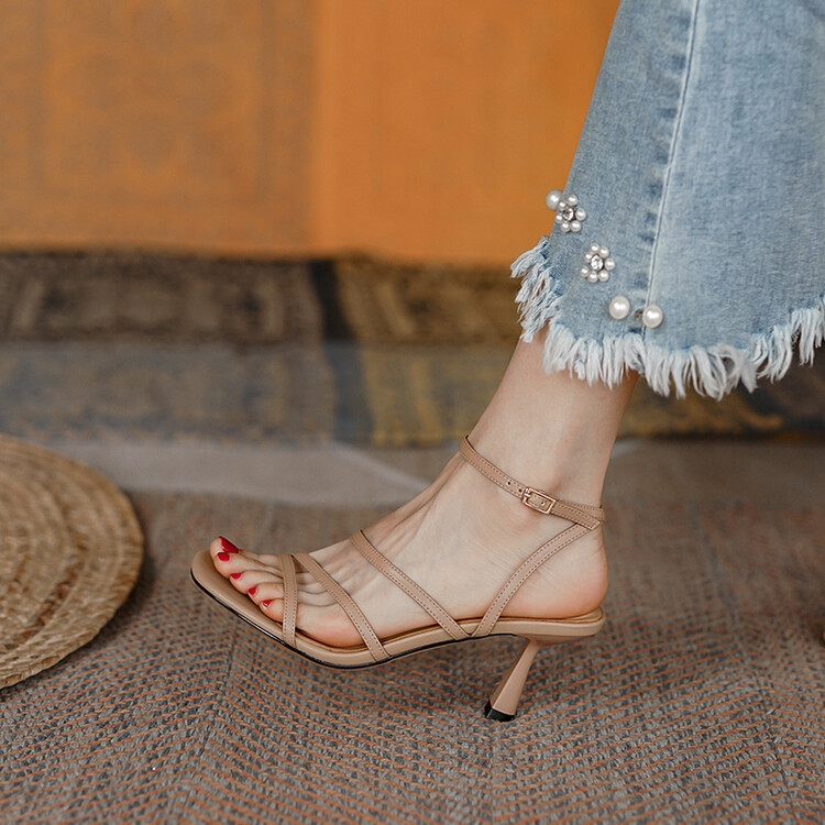 Peggy fashion Korean style open-toed sandals women's 2023 summer new stiletto Roman temperament square head high heels 5-6s - Image 3