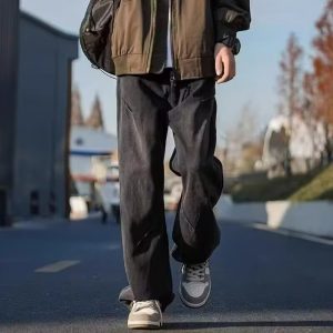 Autumn Vibe brand American high street distressed jeans men's elastic waist loose wide-leg casual straight leg pants