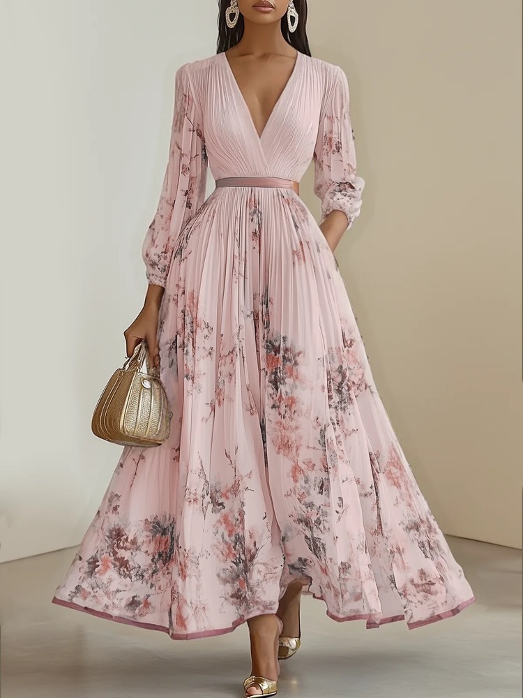 2025 European and American export women's clothing hot-selling long-sleeved printed short-sleeved resort dress, mid-length coat dress. - Image 8
