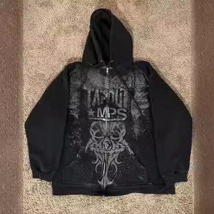 Y2K skeleton zip-up hoodie, 90s retro graphic print zip-up top, sweatshirt, sweatshirt, men's and women's. - Image 2