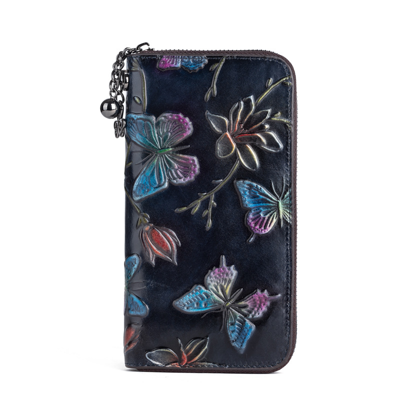 2025 new top layer cowhide handbag women's Chinese style embossed rubbed color long wallet fashion retro clutch bag - Image 6