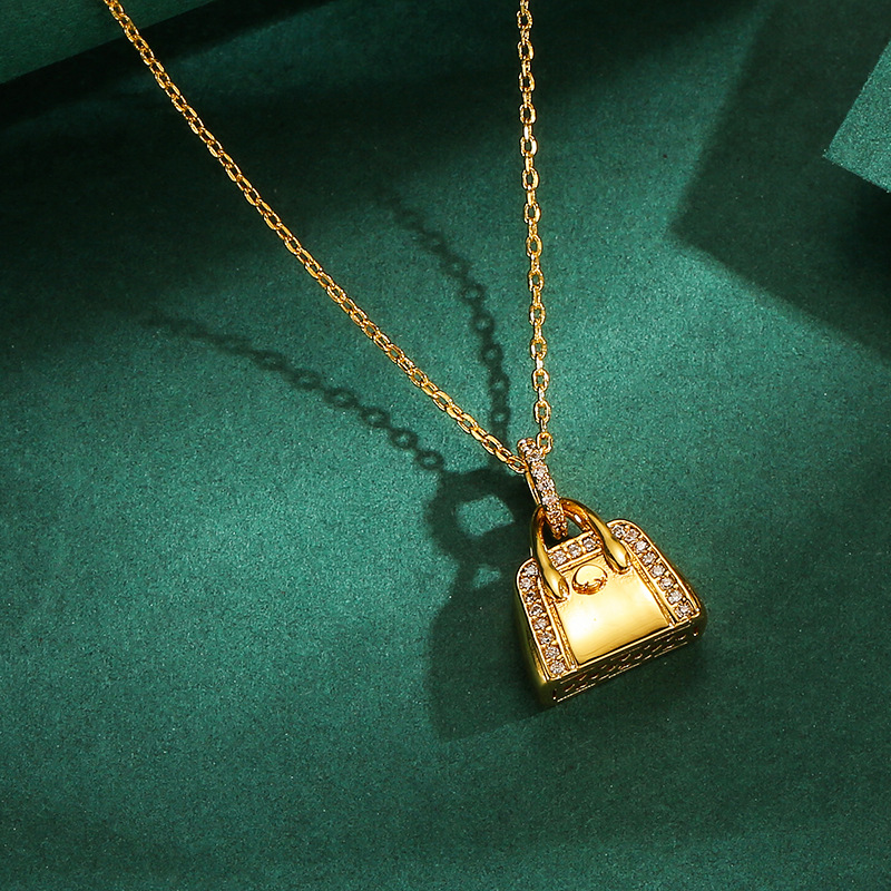 Qingdao Foreign Trade Cross-border Exquisite Commuter Diamond-encrusted 3D Gold Handbag Pendant Necklace Valentine's Day Birthday Gift - Image 3