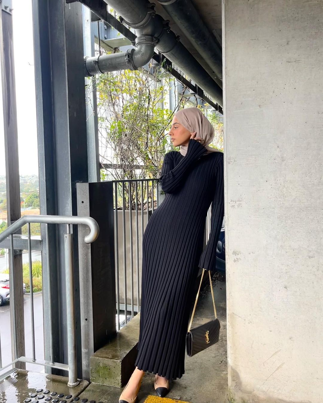 2023 cross-border autumn and winter new knitted dress casual waist round neck big pit strip slim knitted long skirt female - Image 6