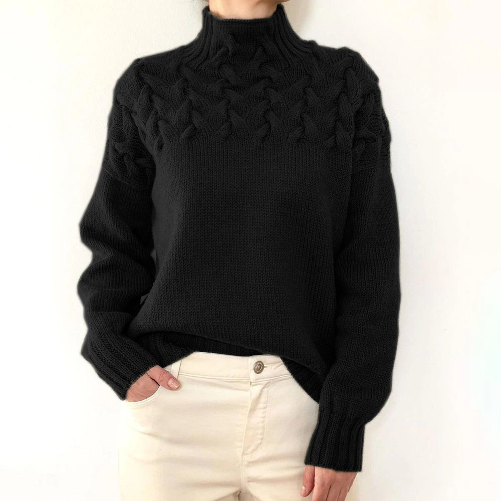 2026 Amazon Cross-Border New Women's Clothing Independent Site eBay Fashion Cable Braid Details High Neck Long Sleeve Sweater - Image 9