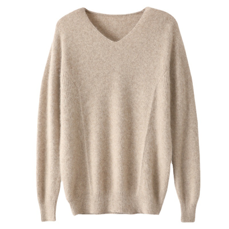 Autumn and winter new men's V-neck loose pullover solid color mink velvet base sweater knitted sweater inner top wool sweater - Image 5
