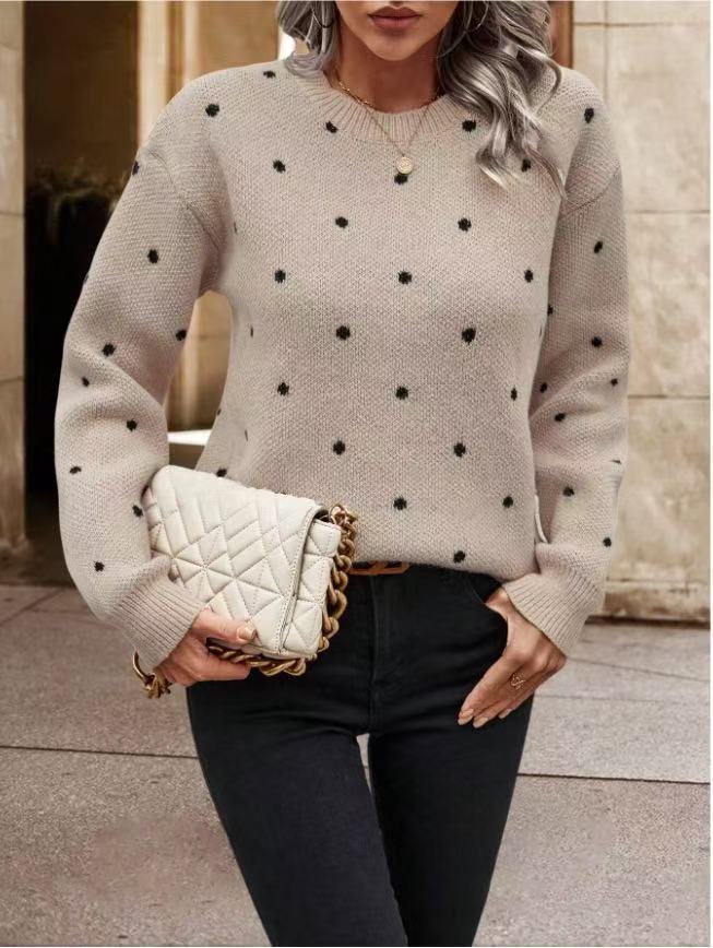 Popular European and American style polka dot knit sweater, sweet round neck long-sleeved top, fashionable and versatile pullover sweater for autumn and winter. - Image 10