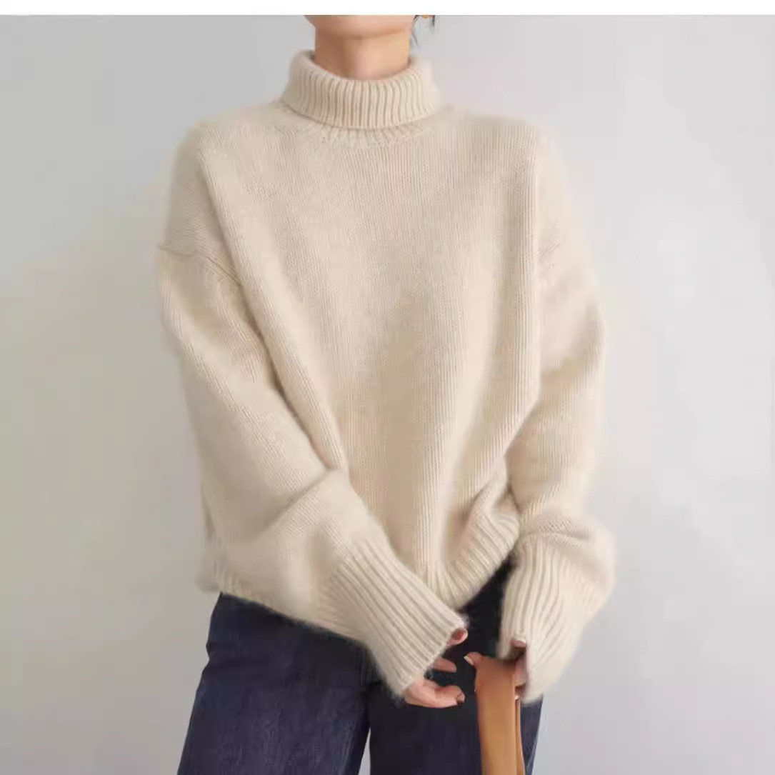 Customizable European and American cross-border high-neck sweater, 2026 autumn and winter loose-fitting versatile knit pullover style women's base layer. - Image 2