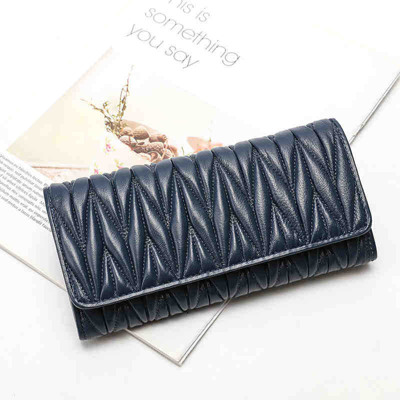 Cross-border full sheepskin wallet small Chanel style MIU hand-held wallet genuine leather card holder solid color women's long tri-fold wallet - Image 7