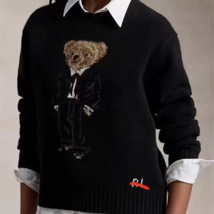 High-quality, scannable R-L wool and cashmere heavy-duty cartoon bear autumn and winter sweater for women, 2025 collection.