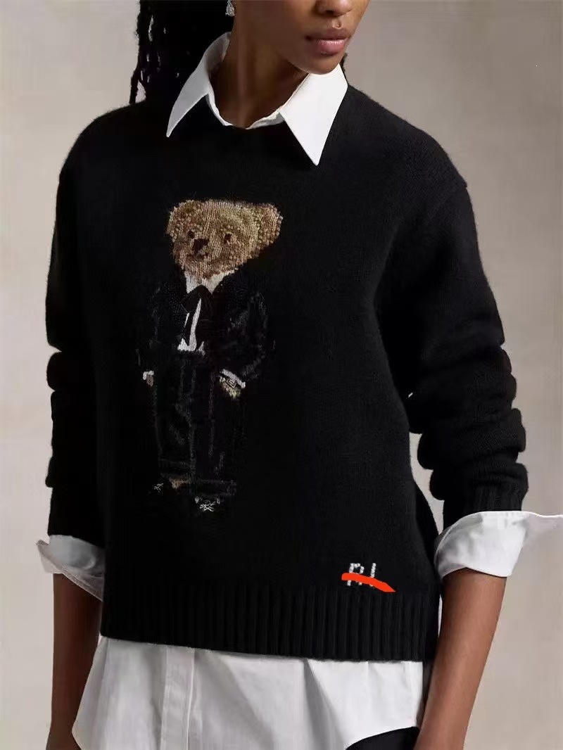 High-quality, scannable R-L wool and cashmere heavy-duty cartoon bear autumn and winter sweater for women, 2025 collection.
