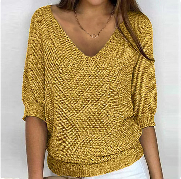 2026 New Russian AliExpress Wish Solid Color Crew Neck Knitted Top Women's Three-Quarter Sleeve Top Air Conditioning Shirt In Stock - Image 17
