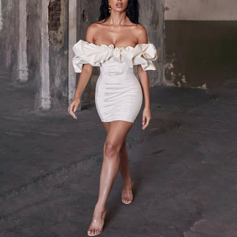 Amazon European and American fashion niche light luxury dress ruffled pleated temperament one-shoulder tube top hip dress - Image 2