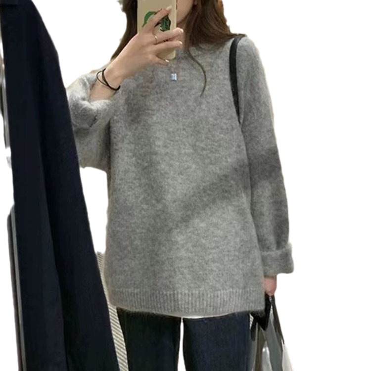 American style gray pullover sweater for women, autumn/winter 2025, loose fit, round neck, versatile base layer knit top. - Image 5
