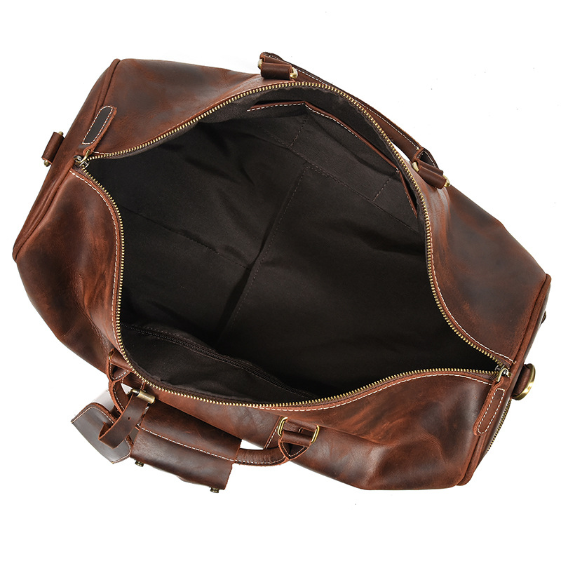 Retro Crazy Horse Leather Travel Bag for Men, Genuine Leather Luggage Bag, 20-inch Large Capacity Handbag with Shoe Compartment, Gym Bag - Image 5