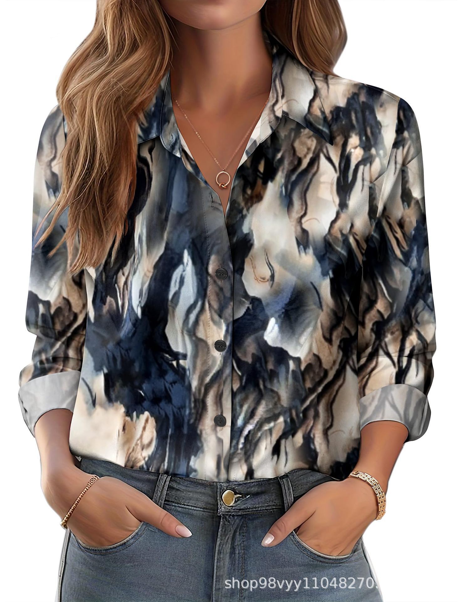 Women's 3D Printed Floral Loose-fitting Shirt, European and American Style, for Cross-border E-commerce AliExpress Independent Website - Image 25