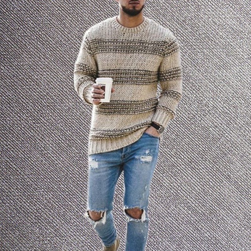 2023 foreign trade cross-border ebay Amazon sweater men's striped casual sweater autumn and winter fashion round neck knitted top - Image 4