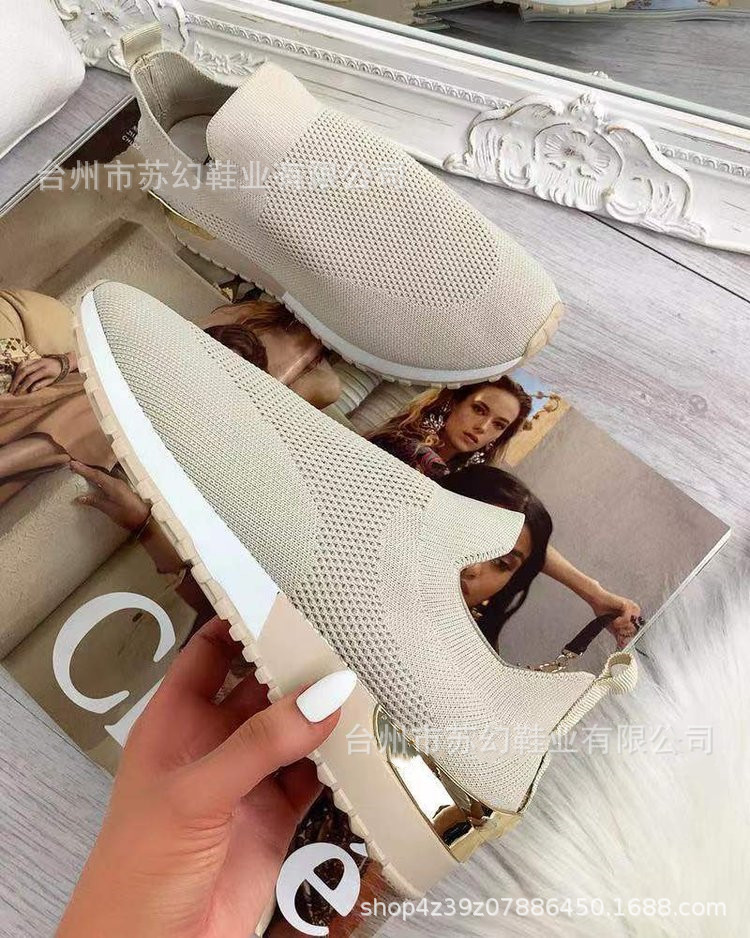 Autumn 2021 Wish New Flying Knitting Socks Shoes Stretch Fabric Large Size Women's Shoes Spot Amazon Europe and America Foreign Trade Models - Image 8