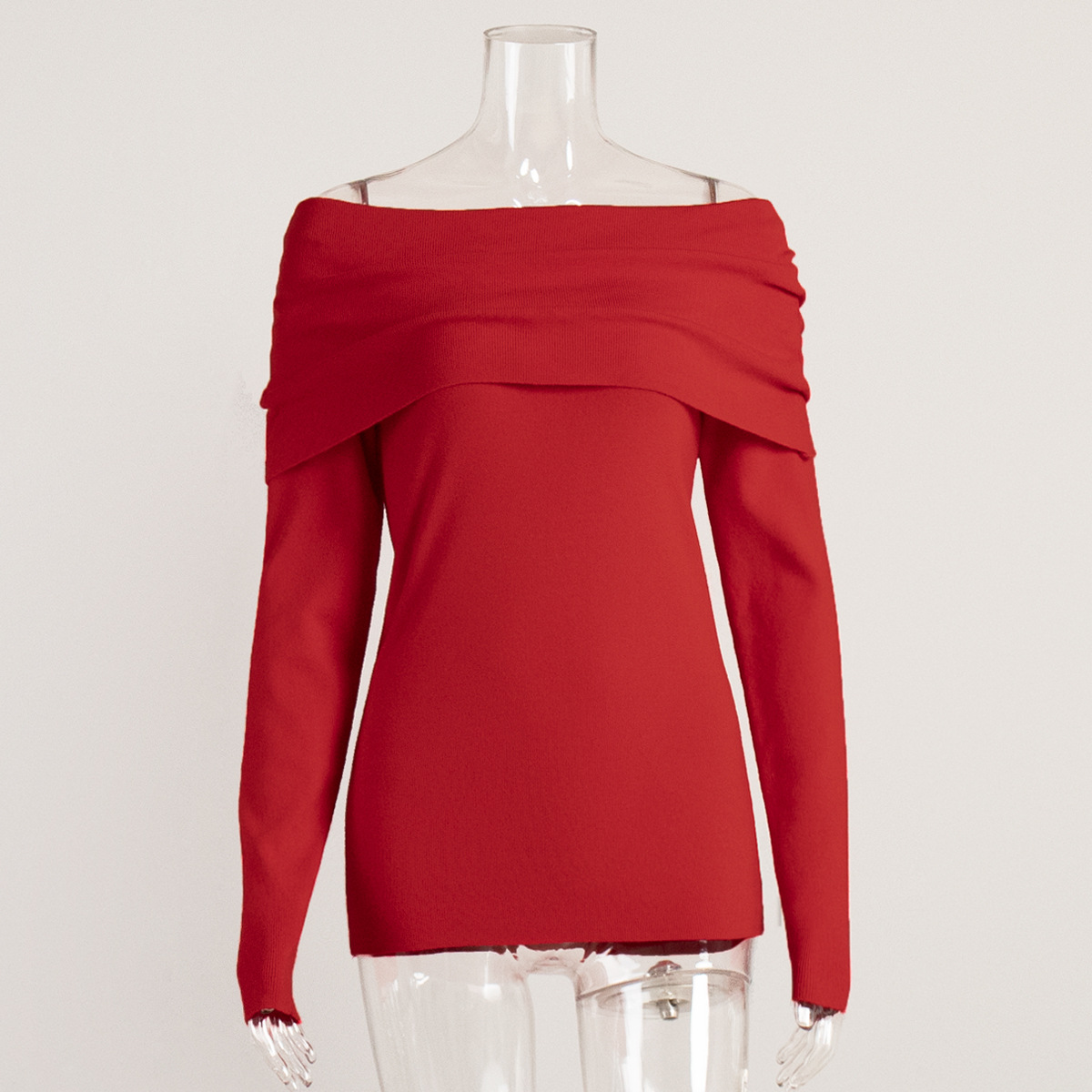 Women's Cross-Border Sweater 2025 Autumn/Winter European and American Style Long-Sleeved Knitted Base Layer Top, Off-Shoulder Sexy Slim Fit Top - Image 9