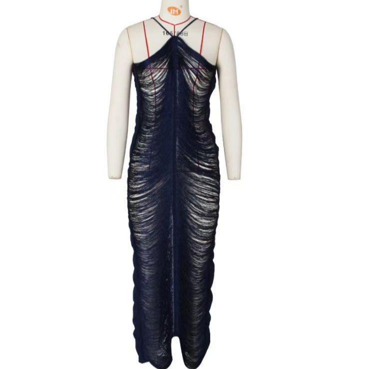 2025 European and American foreign trade cross-border supply fashion tassel back slit halter neck dress light luxury slim fit - Image 2