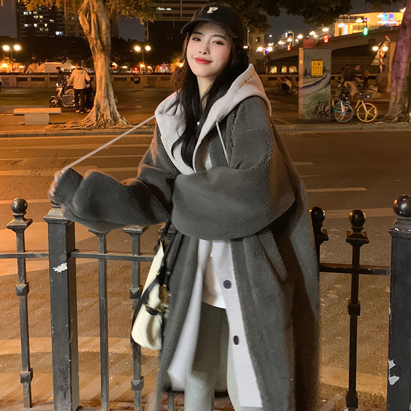 New autumn/winter long hooded coat for women, versatile loose-fitting fleece-lined sweatshirt, Korean style chic trendy coat. - Image 8