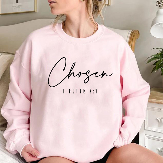 Cross-border foreign trade independent station women's fleece round neck sweater plain color slogan letter printing long-sleeved sweater - Image 3