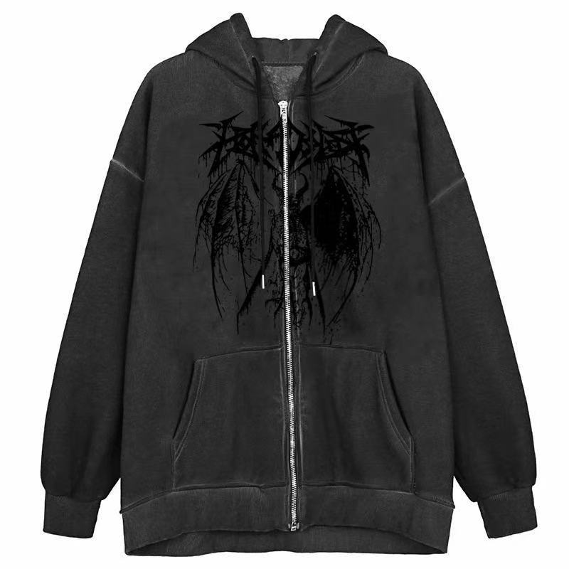 wish cross-border supply batch hoodie sweater bone dark y2k zipper plus velvet clothes - Image 2
