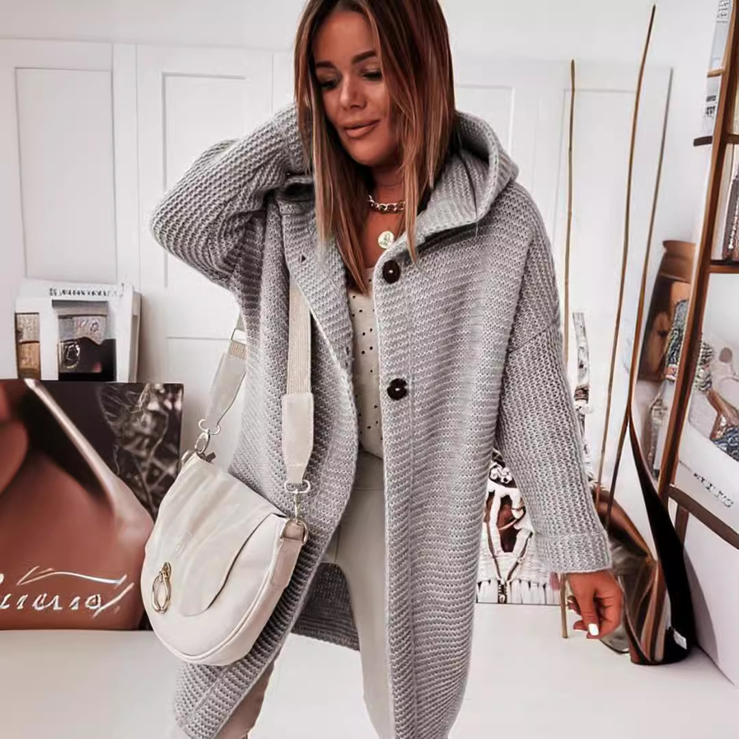 2025 New Style Hooded Knit Cardigan, Elegant and Commuting Style, Loose Fit, Plus Size, Cross-border Sweater - Image 2