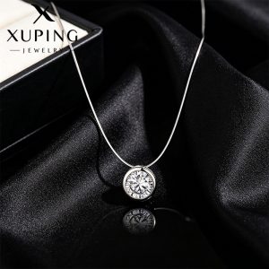 Xuping minimalist inlaid geometric round bezel necklace, copper alloy fashion ins style fishing line necklace, cross-border wholesale.