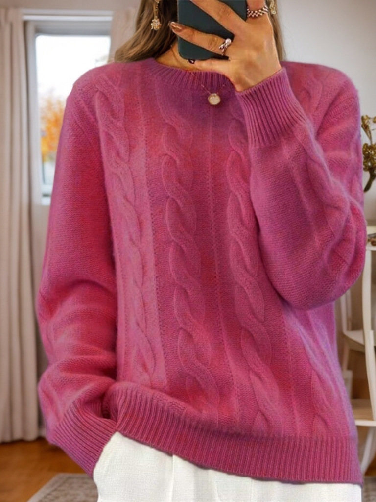 Foreign trade women's clothing 2024 autumn and winter new casual round neck solid color knitted sweater top retro twist pullover sweater for women - Image 9