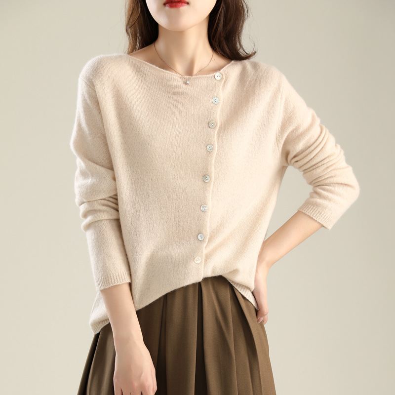 No collision ~ 2024 autumn single-breasted cardigan women's low round neck thin knitted outer long-sleeved top - Image 3